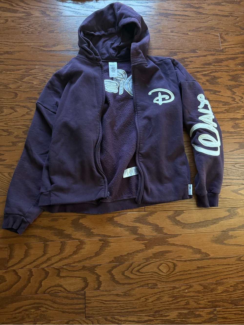 Disney Purple Hooded Fleece-Lined Zip Sweatshirt with White Logos